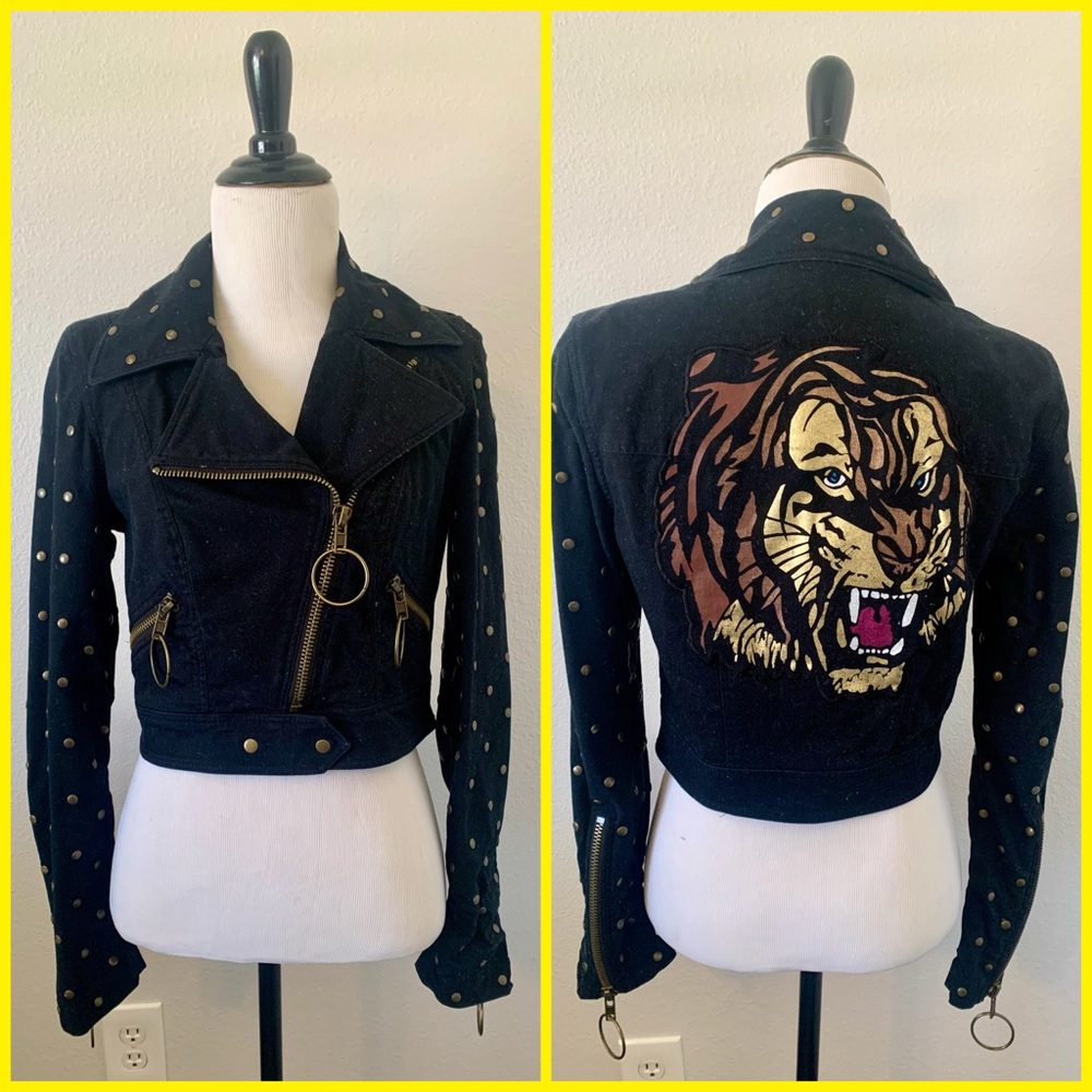 Betsey Johnson Black Studded Jacket with Tiger